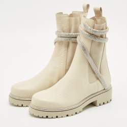 René Caovilla Ivory Leather Cleo Ankle Length Boots Size 39