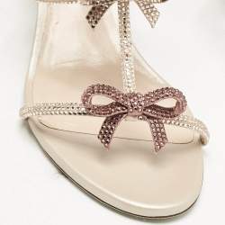 Pre Owned René Caovilla Pink Crystal Embellished Satin Sandals Size 38