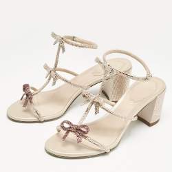 Pre Owned René Caovilla Pink Crystal Embellished Satin Sandals Size 38