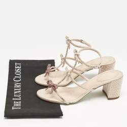 Pre Owned René Caovilla Pink Crystal Embellished Satin Sandals Size 38