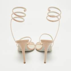 René Caovilla Beige Leather Crystal Embellished Cleo Sandals Size 40.5