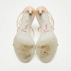 René Caovilla Beige Leather Crystal Embellished Cleo Sandals Size 40.5