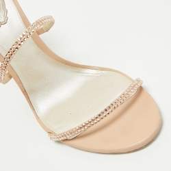 René Caovilla Beige Leather Crystal Embellished Cleo Sandals Size 40.5