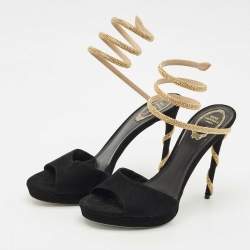 René Caovilla Black Suede Margot Platform Sandals Size 41