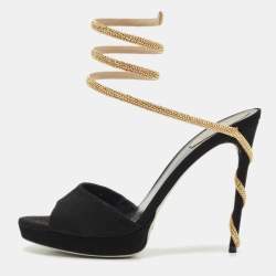 René Caovilla Black Suede Margot Platform Sandals Size 41