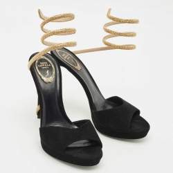 René Caovilla Black Suede Margot Platform Sandals Size 41