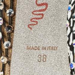 Pre Owned Rene Caovilla Gold/Black Mesh and Leather Crystal Embellished Galaxia Boots Size 38