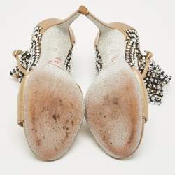 Pre Owned Rene Caovilla Gold/Black Mesh and Leather Crystal Embellished Galaxia Boots Size 38