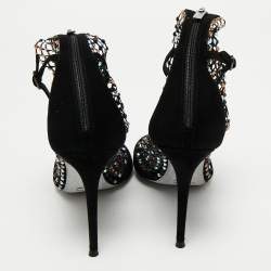 Pre Owned René Caovilla Black Mesh and Suede Ankle Length Galaxia Boots Size 38
