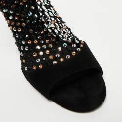 Pre Owned René Caovilla Black Mesh and Suede Ankle Length Galaxia Boots Size 38
