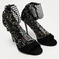 Pre Owned René Caovilla Black Mesh and Suede Ankle Length Galaxia Boots Size 38