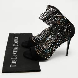 Pre Owned René Caovilla Black Mesh and Suede Ankle Length Galaxia Boots Size 38