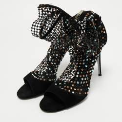 Pre Owned René Caovilla Black Mesh and Suede Ankle Length Galaxia Boots Size 38