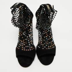 Pre Owned René Caovilla Black Mesh and Suede Ankle Length Galaxia Boots Size 38
