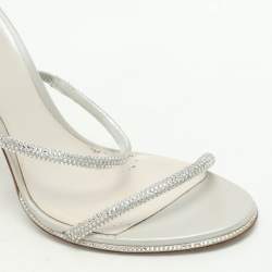 مملوكة مسبقًا صندل رينيه كوفيلا كليو جلد فضي ميتال سير كاحل مرصع كريستال مقاس 39.5