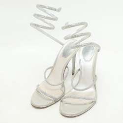 مملوكة مسبقًا صندل رينيه كوفيلا كليو جلد فضي ميتال سير كاحل مرصع كريستال مقاس 39.5