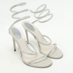 مملوكة مسبقًا صندل رينيه كوفيلا كليو جلد فضي ميتال سير كاحل مرصع كريستال مقاس 39.5