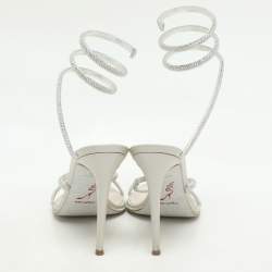 مملوكة مسبقًا صندل رينيه كوفيلا كليو جلد فضي ميتال سير كاحل مرصع كريستال مقاس 39.5