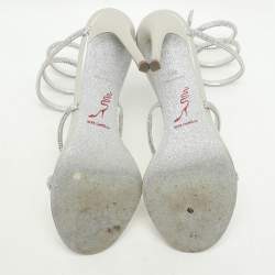 مملوكة مسبقًا صندل رينيه كوفيلا كليو جلد فضي ميتال سير كاحل مرصع كريستال مقاس 39.5