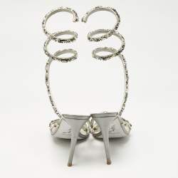 Pre Owned صندل رينيه كوفيلا كليو جلد فضي ميتال سير كاحل مرصع كريستال مقاس 39.5