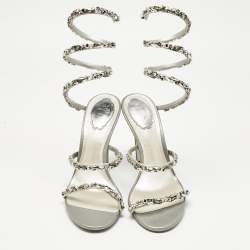 Pre Owned صندل رينيه كوفيلا كليو جلد فضي ميتال سير كاحل مرصع كريستال مقاس 39.5