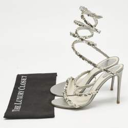 Pre Owned صندل رينيه كوفيلا كليو جلد فضي ميتال سير كاحل مرصع كريستال مقاس 39.5