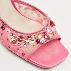 Pre Owned René Caovilla Pink Lace Crystal Embellished Ankle Strap Sandals Size 37