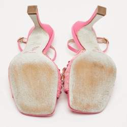 Pre Owned René Caovilla Pink Lace Crystal Embellished Ankle Strap Sandals Size 37