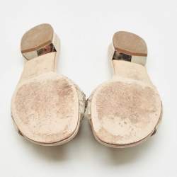 Pre Owned René Caovilla Beige Lace Crystals Embellished Flat Slides Size 39