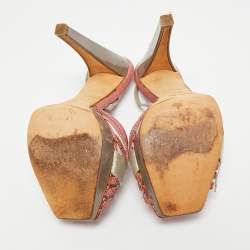 Pre Owned René Caovilla Two Tone Satin and karung Crystal Embellished Slingback Sandals Size 36