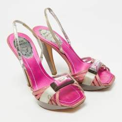 Pre Owned René Caovilla Two Tone Satin and karung Crystal Embellished Slingback Sandals Size 36