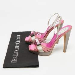 Pre Owned René Caovilla Two Tone Satin and karung Crystal Embellished Slingback Sandals Size 36