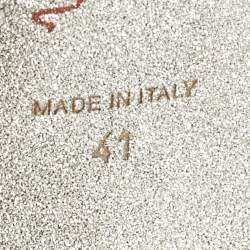 Pre Owned René Caovilla Silver Karung Leather and Mesh Slingback Pumps Size 41