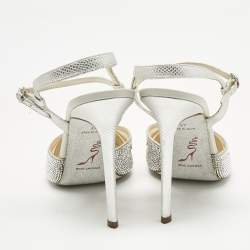 Pre Owned René Caovilla Silver Karung Leather and Mesh Slingback Pumps Size 41