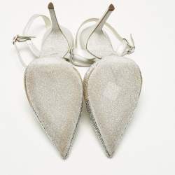 Pre Owned René Caovilla Silver Karung Leather and Mesh Slingback Pumps Size 41