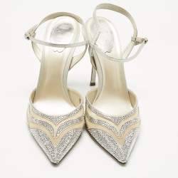 Pre Owned René Caovilla Silver Karung Leather and Mesh Slingback Pumps Size 41