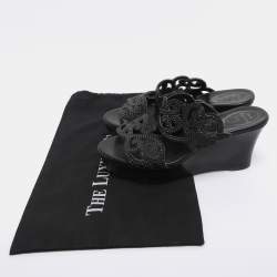 Pre Owned René Caovilla Black Rhinestone Embellished Suede Wedge Sandal Size 37