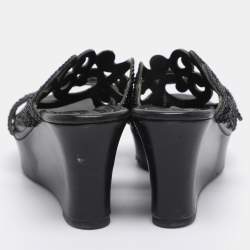 Pre Owned René Caovilla Black Rhinestone Embellished Suede Wedge Sandal Size 37