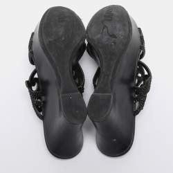 Pre Owned René Caovilla Black Rhinestone Embellished Suede Wedge Sandal Size 37