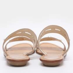 Pre Owned René Caovilla Beige Suede Crystal Embellished Slide Flat Sandals Size 38