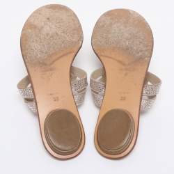 Pre Owned René Caovilla Beige Suede Crystal Embellished Slide Flat Sandals Size 38