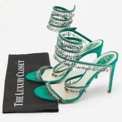 Pre Owned René Caovilla Green Satin Crystal Embellished Cleo Sandals Size 40