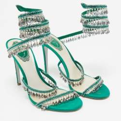 Pre Owned René Caovilla Green Satin Crystal Embellished Cleo Sandals Size 40