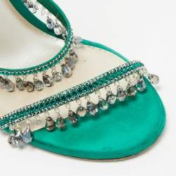 Pre Owned René Caovilla Green Satin Crystal Embellished Cleo Sandals Size 40