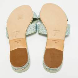 Pre Owned René Caovilla Blue Satin Crystal Embellished Flat Slides Size 41
