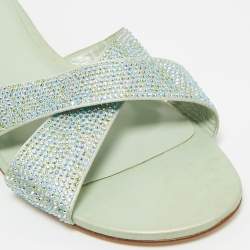 Pre Owned René Caovilla Blue Satin Crystal Embellished Flat Slides Size 41