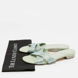 Pre Owned René Caovilla Blue Satin Crystal Embellished Flat Slides Size 41