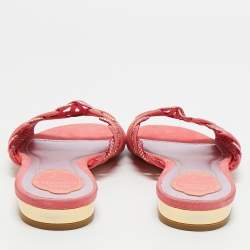 Pre Owned René Caovilla Pink Suede Crystals Embellished Flat Slides Size 41