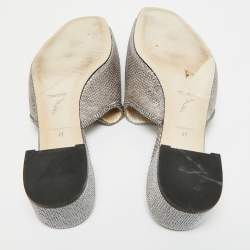 Pre Owned René Caovilla Grey//Silver Texture Leather Crystal Embellished Mules Size 41 
