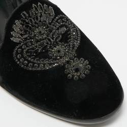 Pre Owned René Caovilla Black Velvet Crystal Embellished Slip On Smoking Slippers Size 41